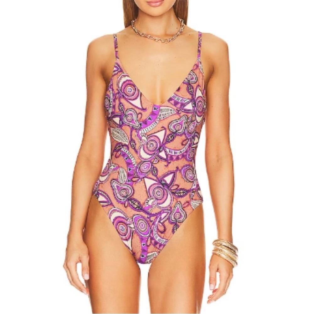 NEW NWT A.L.C. Cleo Scoop Swimsuit one piece in bronze multicolor size small